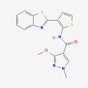 molecular formula C17H14N4O2S2 B2495874 N-(3-(苯并[d]噻唑-2-基)噻吩-2-基)-3-甲氧基-1-甲基-1H-吡唑-4-甲酰胺 CAS No. 1209385-85-2