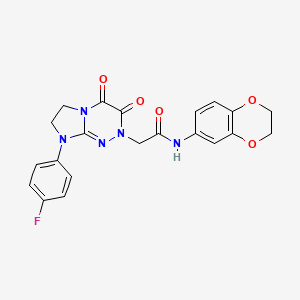 molecular formula C21H18FN5O5 B2495875 N-(2,3-dihydrobenzo[b][1,4]dioxin-6-yl)-2-(8-(4-fluorophenyl)-3,4-dioxo-3,4,7,8-tetrahydroimidazo[2,1-c][1,2,4]triazin-2(6H)-yl)acetamide CAS No. 941976-31-4