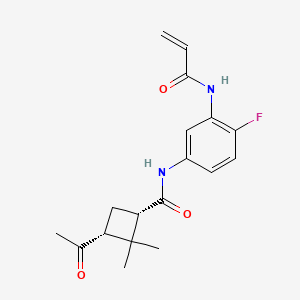 molecular formula C18H21FN2O3 B2495895 (1S,3R)-3-Acetyl-N-[4-fluoro-3-(prop-2-enoylamino)phenyl]-2,2-dimethylcyclobutane-1-carboxamide CAS No. 2361584-72-5