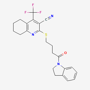 molecular formula C23H22F3N3OS B2495898 2-((4-(Indolin-1-yl)-4-oxobutyl)thio)-4-(trifluoromethyl)-5,6,7,8-tetrahydroquinoline-3-carbonitrile CAS No. 905787-11-3