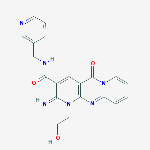 molecular formula C20H18N6O3 B2495916 1-(2-hydroxyethyl)-2-imino-5-oxo-N-(pyridin-3-ylmethyl)-2,5-dihydro-1H-dipyrido[1,2-a:2',3'-d]pyrimidine-3-carboxamide CAS No. 573935-68-9