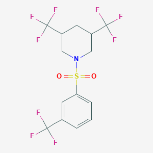 molecular formula C14H12F9NO2S B2495922 3,5-二(三氟甲基)-1-[3-(三氟甲基)苯磺酰]哌啶 CAS No. 2058814-11-0