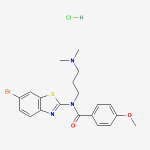 molecular formula C20H23BrClN3O2S B2495925 N-(6-bromobenzo[d]thiazol-2-yl)-N-(3-(dimethylamino)propyl)-4-methoxybenzamide hydrochloride CAS No. 1215636-95-5