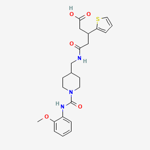 molecular formula C23H29N3O5S B2495932 5-(((1-((2-Methoxyphenyl)carbamoyl)piperidin-4-yl)methyl)amino)-5-oxo-3-(thiophen-2-yl)pentanoic acid CAS No. 1428352-28-6