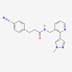 molecular formula C20H19N5O B2495933 3-(4-氰基苯基)-N-((2-(1-甲基-1H-吡唑-4-基)吡啶-3-基)甲基)丙酰胺 CAS No. 2034537-38-5