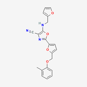 molecular formula C21H17N3O4 B2495956 5-{[(furan-2-yl)methyl]amino}-2-{5-[(2-methylphenoxy)methyl]furan-2-yl}-1,3-oxazole-4-carbonitrile CAS No. 941912-36-3