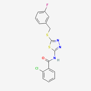 molecular formula C16H11ClFN3OS2 B2495969 2-chloro-N-(5-((3-fluorobenzyl)thio)-1,3,4-thiadiazol-2-yl)benzamide CAS No. 392303-40-1