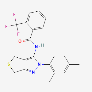 molecular formula C21H18F3N3OS B2495972 N-[2-(2,4-dimethylphenyl)-4,6-dihydrothieno[3,4-c]pyrazol-3-yl]-2-(trifluoromethyl)benzamide CAS No. 396721-10-1
