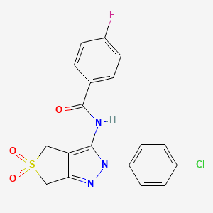 molecular formula C18H13ClFN3O3S B2495987 N-(2-(4-chlorophenyl)-5,5-dioxido-4,6-dihydro-2H-thieno[3,4-c]pyrazol-3-yl)-4-fluorobenzamide CAS No. 449790-65-2