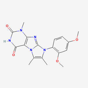 molecular formula C18H19N5O4 B2495991 8-(2,4-二甲氧基苯基)-1,6,7-三甲基-1H-咪唑并[2,1-f]嘧啶-2,4(3H,8H)-二酮 CAS No. 879442-46-3