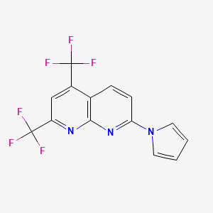 molecular formula C14H7F6N3 B2495997 7-(1H-pyrrol-1-yl)-2,4-bis(trifluoromethyl)[1,8]naphthyridine CAS No. 338412-21-8