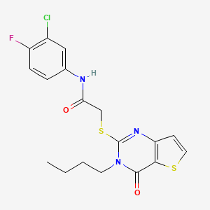molecular formula C18H17ClFN3O2S2 B2495999 2-[(3-丁基-4-氧代-3,4-二氢噻吩[3,2-d]嘧啶-2-基)硫基]-N-(3-氯-4-氟苯基)乙酰胺 CAS No. 1252843-48-3