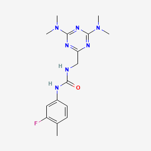 molecular formula C16H22FN7O B2496010 1-((4,6-二(二甲基氨基)-1,3,5-三嗪-2-基)甲基)-3-(3-氟-4-甲基苯基)脲 CAS No. 2034271-92-4
