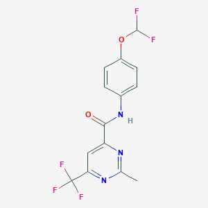 molecular formula C14H10F5N3O2 B2496012 N-[4-(Difluoromethoxy)phenyl]-2-methyl-6-(trifluoromethyl)pyrimidine-4-carboxamide CAS No. 2415632-81-2