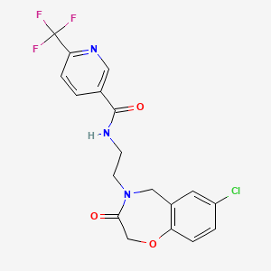 molecular formula C18H15ClF3N3O3 B2496021 N-(2-(7-chloro-3-oxo-2,3-dihydrobenzo[f][1,4]oxazepin-4(5H)-yl)ethyl)-6-(trifluoromethyl)nicotinamide CAS No. 2034552-09-3