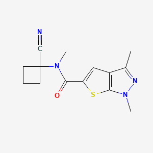 molecular formula C14H16N4OS B2496022 N-(1-cyanocyclobutyl)-N,1,3-trimethyl-1H-thieno[2,3-c]pyrazole-5-carboxamide CAS No. 1258708-71-2
