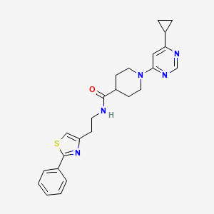 molecular formula C24H27N5OS B2496030 1-(6-cyclopropylpyrimidin-4-yl)-N-(2-(2-phenylthiazol-4-yl)ethyl)piperidine-4-carboxamide CAS No. 1798542-32-1