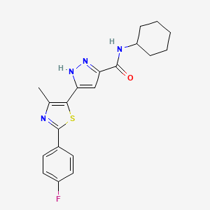 molecular formula C20H21FN4OS B2496031 N-环己基-3-(2-(4-氟苯基)-4-甲基噻唑-5-基)-1H-吡唑-5-甲酰胺 CAS No. 1298061-54-7