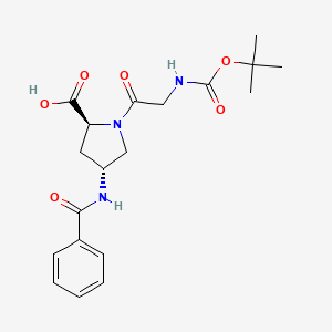 molecular formula C19H25N3O6 B2496033 L-Proline, N-[(1,1-dimethylethoxy)carbonyl]glycyl-4-(benzoylamino)-, (4R)- CAS No. 943134-34-7