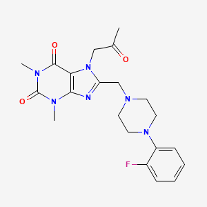 molecular formula C21H25FN6O3 B2496056 8-[[4-(2-Fluorophenyl)piperazin-1-yl]methyl]-1,3-dimethyl-7-(2-oxopropyl)purine-2,6-dione CAS No. 893944-98-4