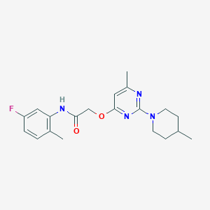 molecular formula C20H25FN4O2 B2496085 N-(5-fluoro-2-methylphenyl)-2-{[6-methyl-2-(4-methylpiperidin-1-yl)pyrimidin-4-yl]oxy}acetamide CAS No. 1226445-77-7