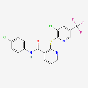 molecular formula C18H10Cl2F3N3OS B2496096 N-(4-chlorophenyl)-2-{[3-chloro-5-(trifluoromethyl)-2-pyridinyl]sulfanyl}nicotinamide CAS No. 338412-91-2