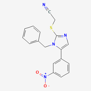 molecular formula C18H14N4O2S B2496107 2-((1-benzyl-5-(3-nitrophenyl)-1H-imidazol-2-yl)thio)acetonitrile CAS No. 1235118-56-5