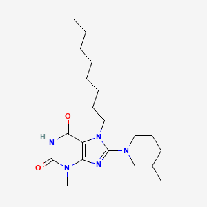 molecular formula C20H33N5O2 B2496114 3-Methyl-8-(3-methylpiperidin-1-yl)-7-octylpurine-2,6-dione CAS No. 672332-66-0