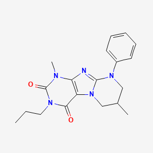 molecular formula C19H23N5O2 B2496135 1,7-二甲基-9-苯基-3-丙基-6,7,8,9-四氢嘧啶并[2,1-f]嘌呤-2,4(1H,3H)-二酮 CAS No. 848728-53-0