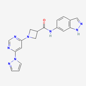 molecular formula C18H16N8O B2496156 1-(6-(1H-吡唑-1-基)嘧啶-4-基)-N-(1H-吲唑-6-基)氮杂环丁烷-3-甲酰胺 CAS No. 2034360-94-4