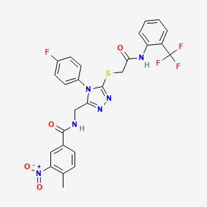 molecular formula C26H20F4N6O4S B2496179 N-[[4-(4-fluorophenyl)-5-[2-oxo-2-[2-(trifluoromethyl)anilino]ethyl]sulfanyl-1,2,4-triazol-3-yl]methyl]-4-methyl-3-nitrobenzamide CAS No. 389071-21-0