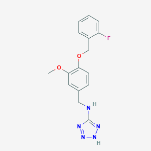 molecular formula C16H16FN5O2 B249619 N-{4-[(2-fluorobenzyl)oxy]-3-methoxybenzyl}-1H-tetrazol-5-amine 
