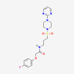 molecular formula C19H24FN5O4S B2496192 2-(4-fluorophenoxy)-N-(3-((4-(pyrimidin-2-yl)piperazin-1-yl)sulfonyl)propyl)acetamide CAS No. 1021221-65-7