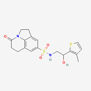 molecular formula C18H20N2O4S2 B2496196 N-[2-Hydroxy-2-(3-methylthiophen-2-yl)ethyl]-11-oxo-1-azatricyclo[6.3.1.04,12]dodeca-4,6,8(12)-triene-6-sulfonamide CAS No. 1795492-55-5