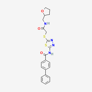 molecular formula C22H22N4O3S2 B2496199 N-(5-((2-氧代-2-(((四氢呋喃-2-基)甲基)氨基)乙基)硫代-1,3,4-噻二唑-2-基)-[1,1'-联苯]-4-甲酰胺 CAS No. 868974-61-2