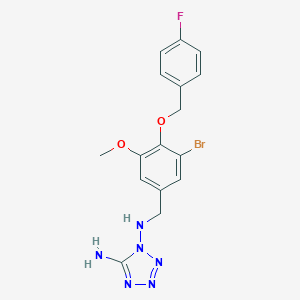molecular formula C16H16BrFN6O2 B249621 N~1~-{3-bromo-4-[(4-fluorobenzyl)oxy]-5-methoxybenzyl}-1H-tetrazole-1,5-diamine 