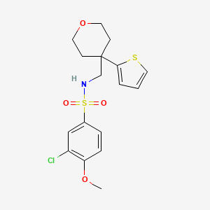molecular formula C17H20ClNO4S2 B2496213 3-氯-4-甲氧基-N-((4-(噻吩-2-基)四氢-2H-吡喃-4-基)甲基)苯磺酰胺 CAS No. 1203299-40-4