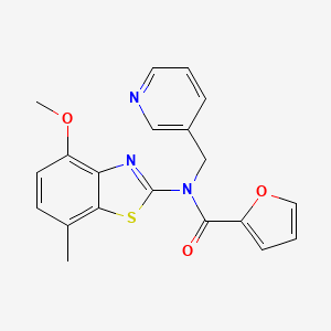 molecular formula C20H17N3O3S B2496225 N-(4-methoxy-7-methylbenzo[d]thiazol-2-yl)-N-(pyridin-3-ylmethyl)furan-2-carboxamide CAS No. 895426-48-9