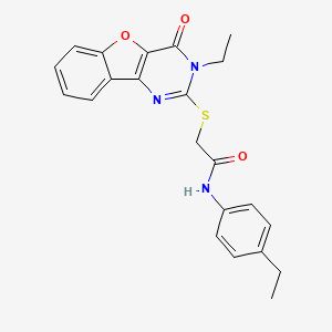 molecular formula C22H21N3O3S B2496227 2-[(3-ethyl-4-oxo-3,4-dihydro[1]benzofuro[3,2-d]pyrimidin-2-yl)sulfanyl]-N-(4-ethylphenyl)acetamide CAS No. 899742-33-7
