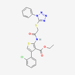 molecular formula C22H18ClN5O3S2 B2496242 4-(2-氯苯基)-2-[[2-(1-苯基四唑-5-基)硫代乙酰]氨基]噻吩-3-羧酸乙酯 CAS No. 314261-11-5