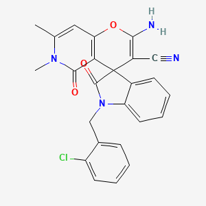 molecular formula C25H19ClN4O3 B2496243 2'-氨基-1-(2-氯苄基)-6',7'-二甲基-2,5'-二氧代-5',6'-二氢螺[吲哚-3,4'-吡喃[3,2-c]吡啶]-3'-碳腈 CAS No. 886178-33-2