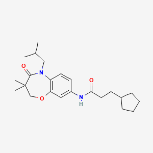 molecular formula C23H34N2O3 B2496265 3-cyclopentyl-N-(5-isobutyl-3,3-dimethyl-4-oxo-2,3,4,5-tetrahydrobenzo[b][1,4]oxazepin-8-yl)propanamide CAS No. 921809-79-2