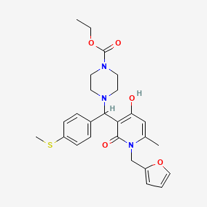 Ethyl 4-((1-(furan-2-ylmethyl)-4-hydroxy-6-methyl-2-oxo-1,2-dihydropyridin-3-yl)(4-(methylthio)phenyl)methyl)piperazine-1-carboxylate