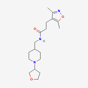 molecular formula C18H29N3O3 B2496270 3-(3,5-dimethylisoxazol-4-yl)-N-((1-(tetrahydrofuran-3-yl)piperidin-4-yl)methyl)propanamide CAS No. 2034294-93-2