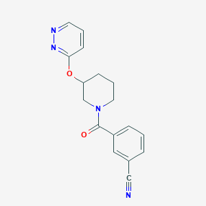molecular formula C17H16N4O2 B2496271 3-(3-(Pyridazin-3-yloxy)piperidine-1-carbonyl)benzonitrile CAS No. 2034576-07-1