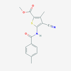 molecular formula C16H14N2O3S B249628 Methyl 4-cyano-3-methyl-5-[(4-methylbenzoyl)amino]-2-thiophenecarboxylate 