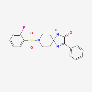 molecular formula C19H18FN3O3S B2496289 8-((2-Fluorophenyl)sulfonyl)-3-phenyl-1,4,8-triazaspiro[4.5]dec-3-en-2-one CAS No. 1189865-20-0