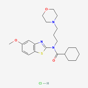 molecular formula C22H32ClN3O3S B2496295 N-(5-甲氧基苯并[d]噻唑-2-基)-N-(3-吗啉基丙基)环己烷甲酰胺；盐酸盐 CAS No. 1215748-97-2