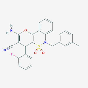 molecular formula C26H20FN3O3S B2496312 2-Amino-4-(2-fluorophenyl)-6-(3-methylbenzyl)-4,6-dihydropyrano[3,2-c][2,1]benzothiazine-3-carbonitrile 5,5-dioxide CAS No. 893297-87-5