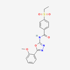 molecular formula C18H17N3O5S B2496320 4-乙基磺酰基-N-[5-(2-甲氧基苯基)-1,3,4-噁二唑-2-基]苯甲酰胺 CAS No. 886939-14-6